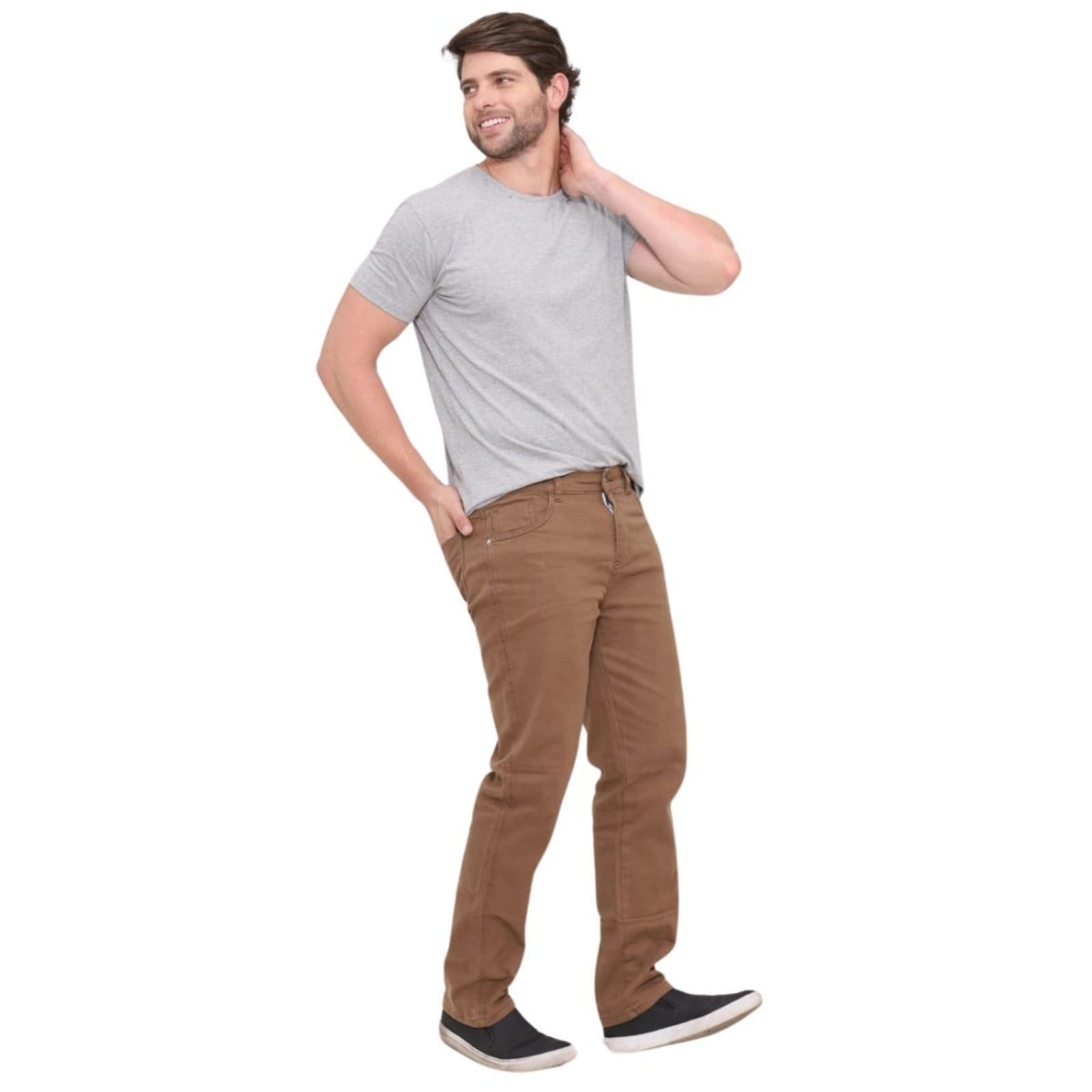 Vista 2 Calça Masculina de Sarja na Corte Tradicional Jeans Loka marrom