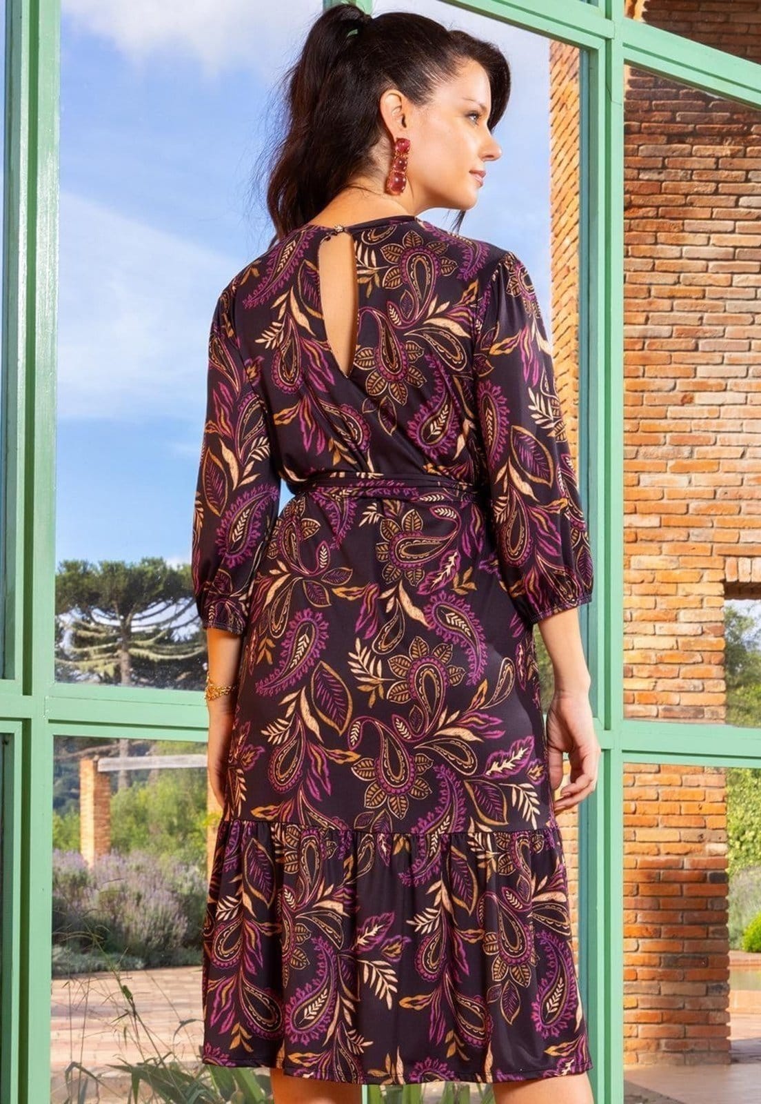 Vista 2 Vestido Em Malha Com Elastano Quintess bege