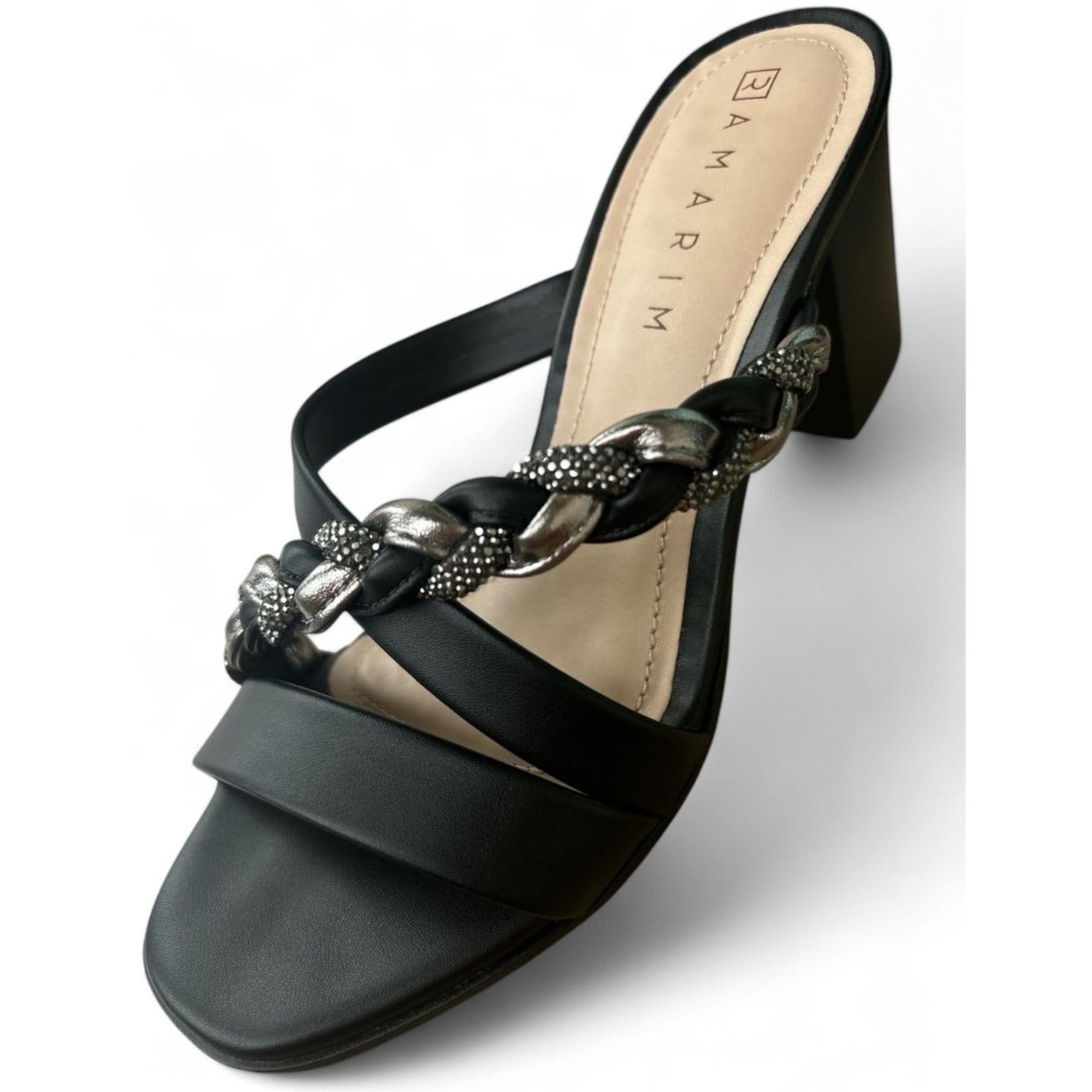 Vista 2 Tamanco Feminino Salto Bloco Strass Ramarim 2431201-6 RAMARIM preto