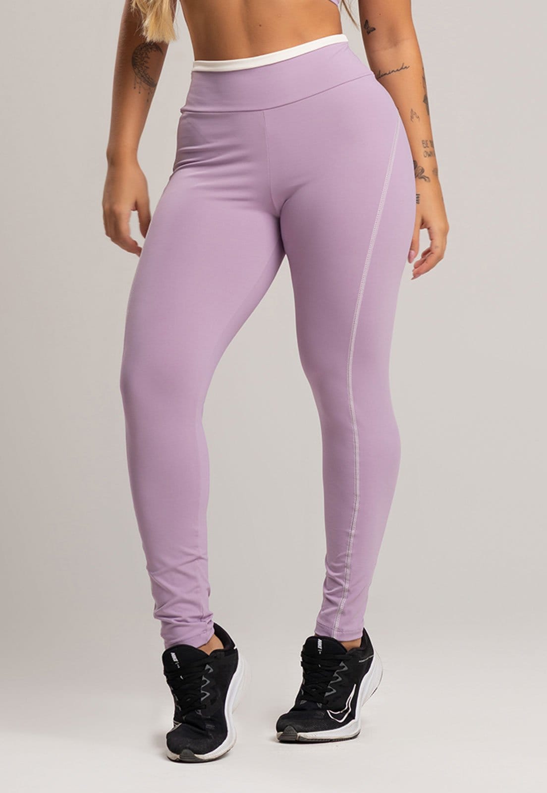 Vista principal Calça Legging MVB Modas Cós de Vira Cintura Alta Feminina Poliamida Lavanda Mvb Modas lilás lavanda