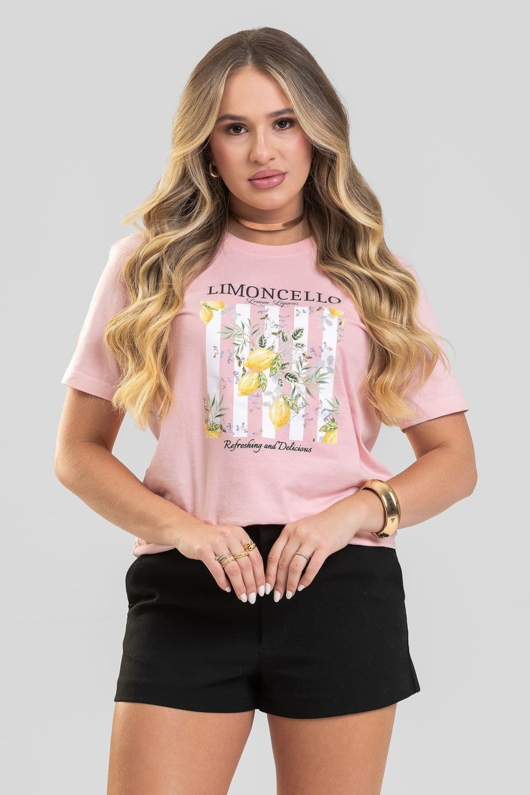 Vista principal Camiseta Feminina Cianitas Estampa Lemon Liqueur Cianitas rosa