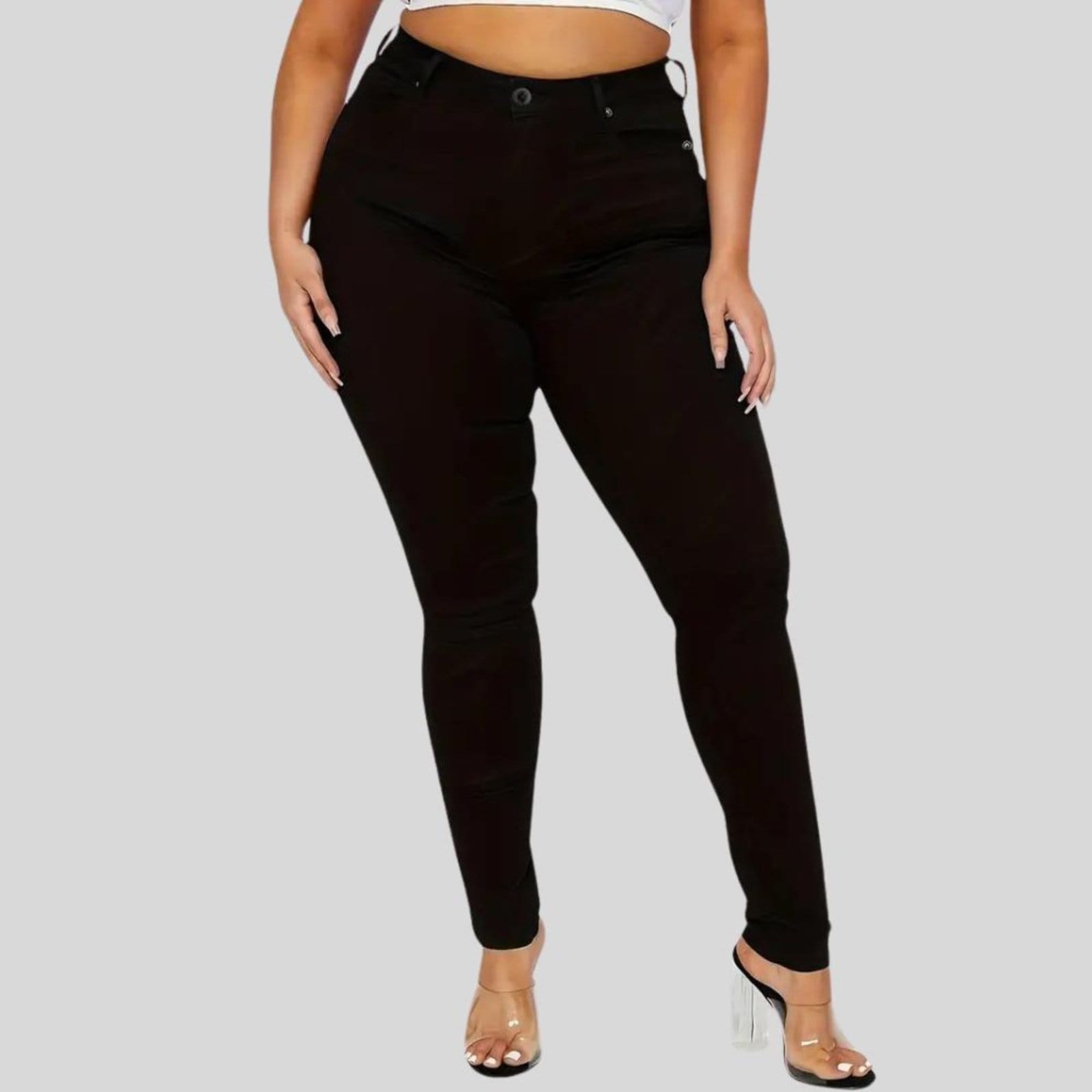 Vista 2 Calça Jeans Feminina Tex Jeans Plus Size Skinny com Elastano e Cintura Alta Preta TEX JEANS preto