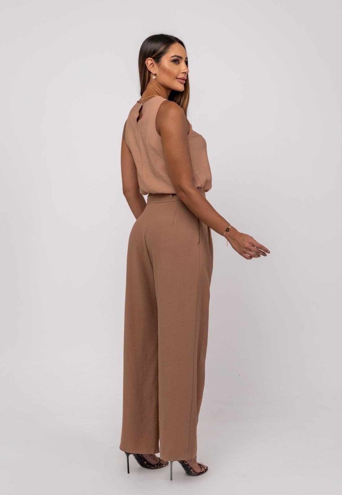 Vista 2 Calça Alfaiataria Wide Leg Com Faixa Salvatore Salvatore Fashion bege