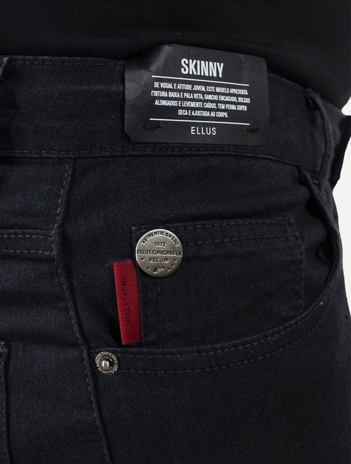 Vista 2 Calça Ellus Jeans Masculina Skinny Sprouting Black Preta Ellus preto black