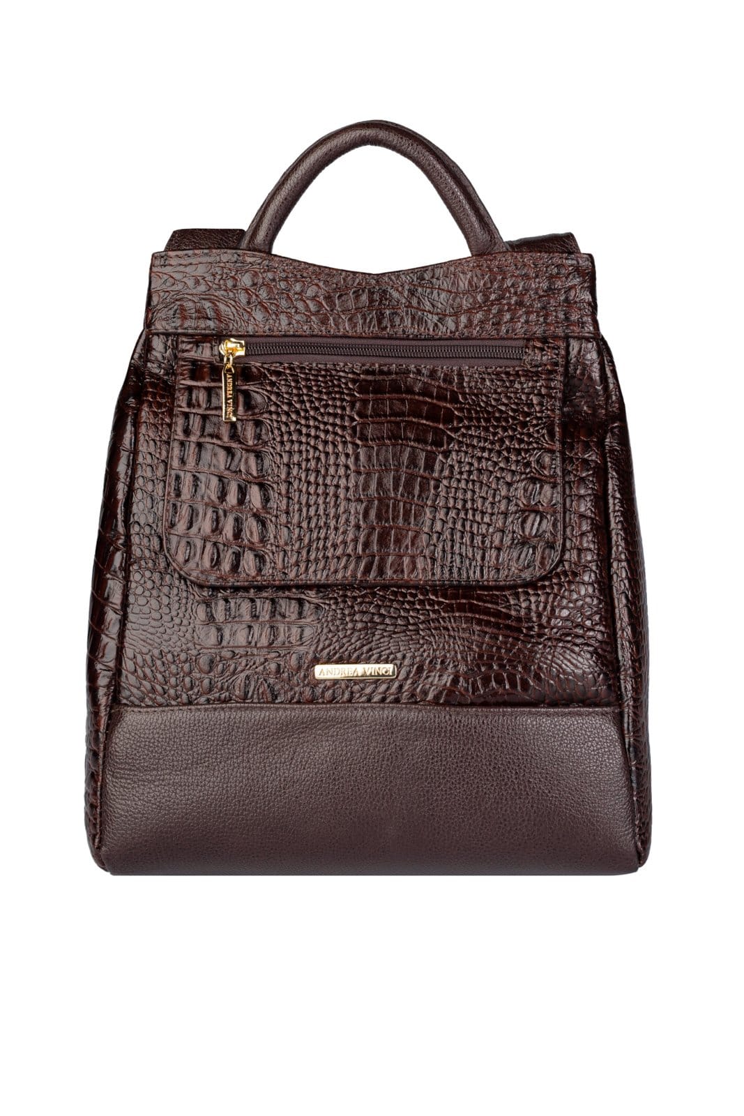 Mochila Andrea Vinci Pequena Antifurto Couro Croco Susan - Café