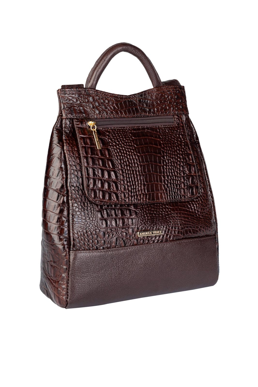 Vista 2 Mochila Andrea Vinci Pequena Antifurto Couro Croco Susan - Café Andrea Vinci vermelho