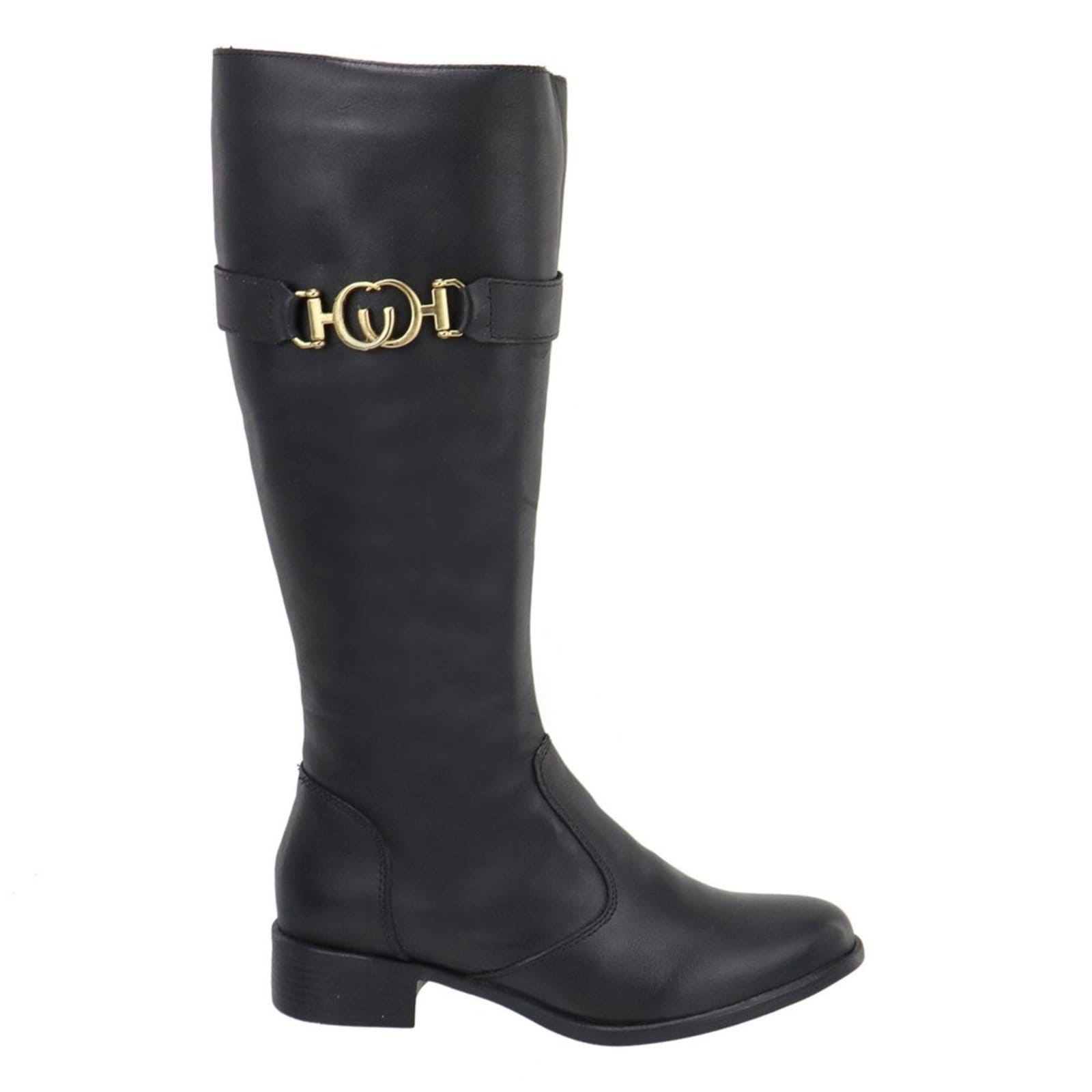 Vista 2 Bota Feminina Paula B Em Couro Legítimo Cano Longo Montaria Com Detalhe Em Fivela PAULA B preto