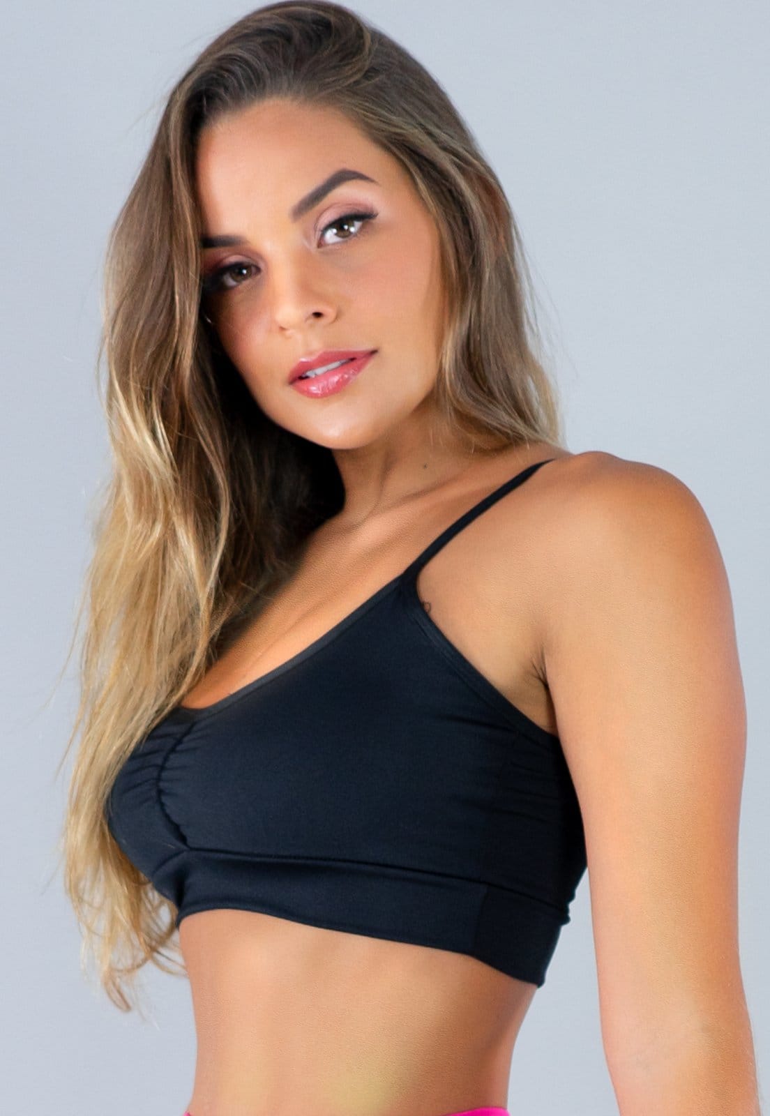 Vista principal Top MVB Modas Cropped Franzido Alcinha Suplex Mvb Modas preto