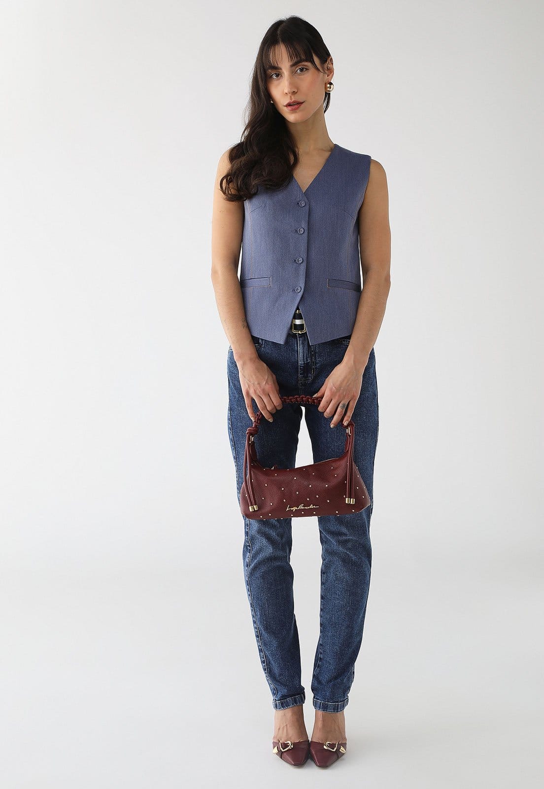 Vista 2 Calça Jeans Maria Valentina Skinny Pesponto Maria Valentina azul