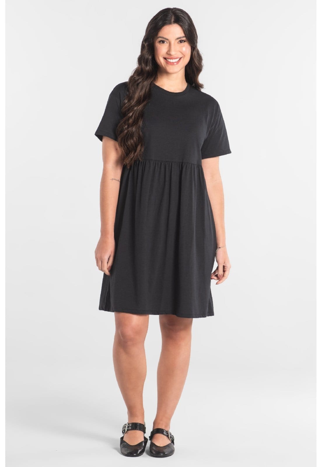 Vestido de Manga Curta em Algodão Just Basic