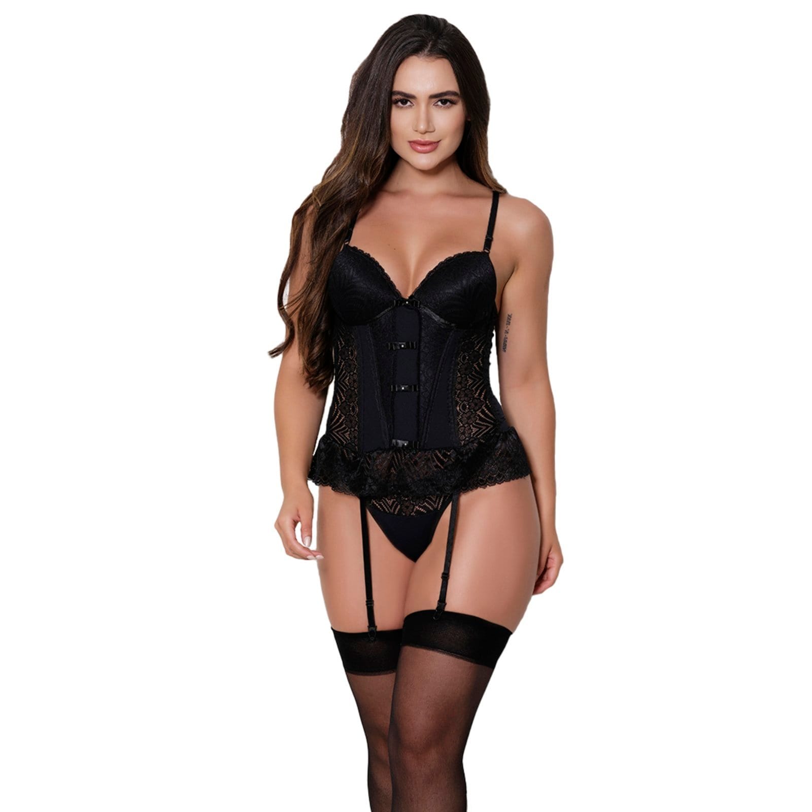 Vista 2 Kit 2 Espartilhos Sexy Gabi Lingerie Renda Calcinha Sensual Cinta Liga Gabi Lingerie multicolorido