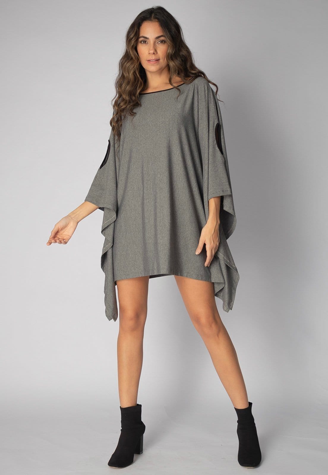 Vestido Kaftan Amazonia Vital Malha Glória Curto Mescla e Detalhe