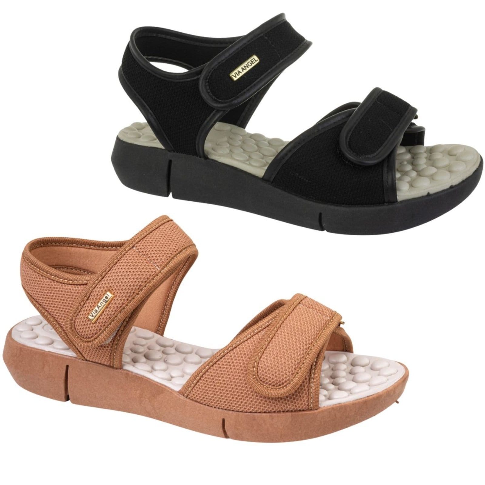 Kit 2 Sandália Feminina Papete Anatômica Ortopédica Confortável Leve Via Angel 56.04 Preto e Caramelo