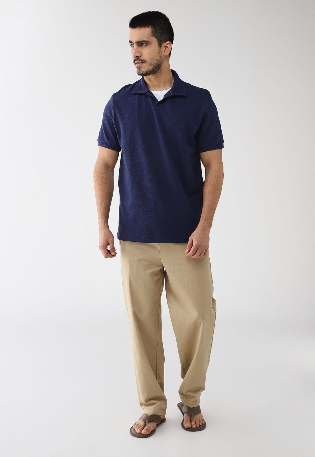 Vista 2 Camisa Polo Masculina Hering Tradicional Hering azul marinho