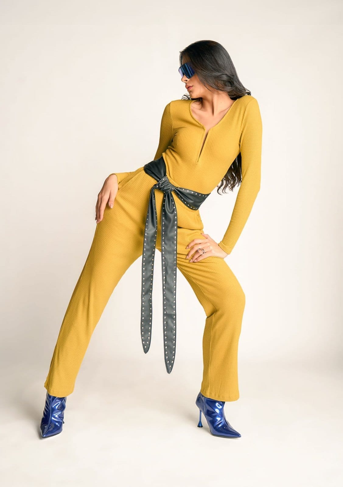 Vista principal Calca Zinco Reta Cós Elástico Bolso Lateral Zinco verde