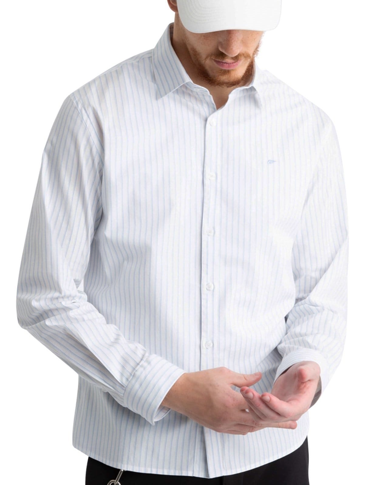 Vista principal Camisa Ellus Masculina Regular Tricoline Skylight Classic Listrada Branca Ellus branco