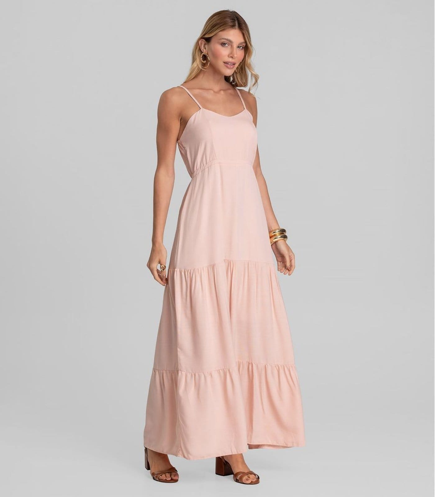 Vestido Longo Feminino De Alça Em Viscose Dianna