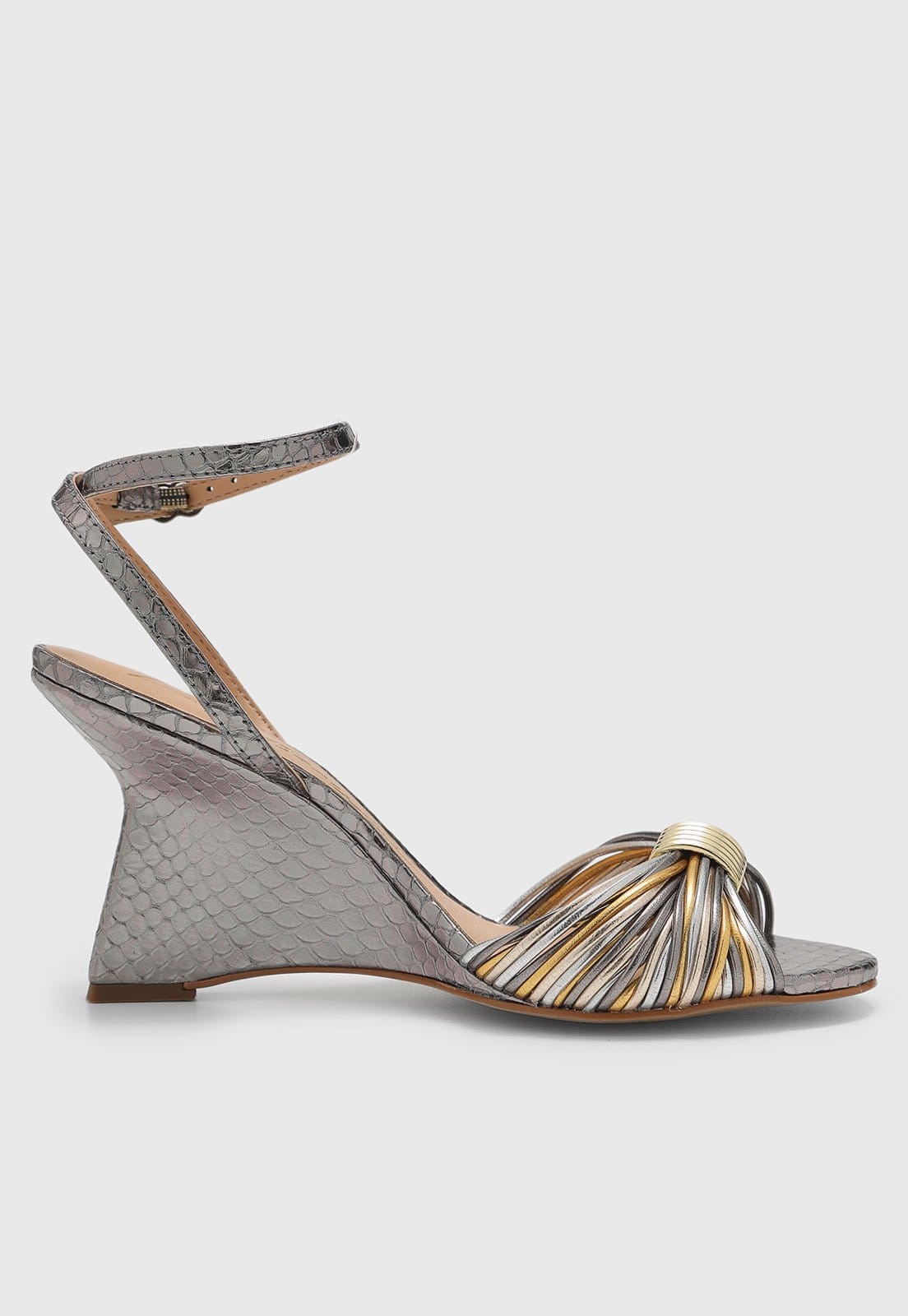 Vista 2 Sandália Feminina Luiza Barcelos Salto Anabela Metalizada Luiza Barcelos grafite