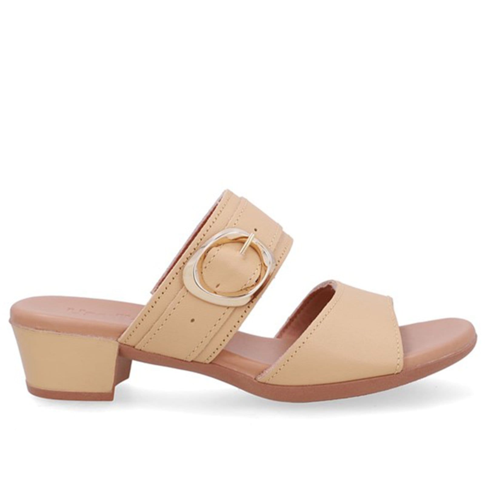 Tamanco Salto Bloco Couro Fivela Usaflex Creme - 003