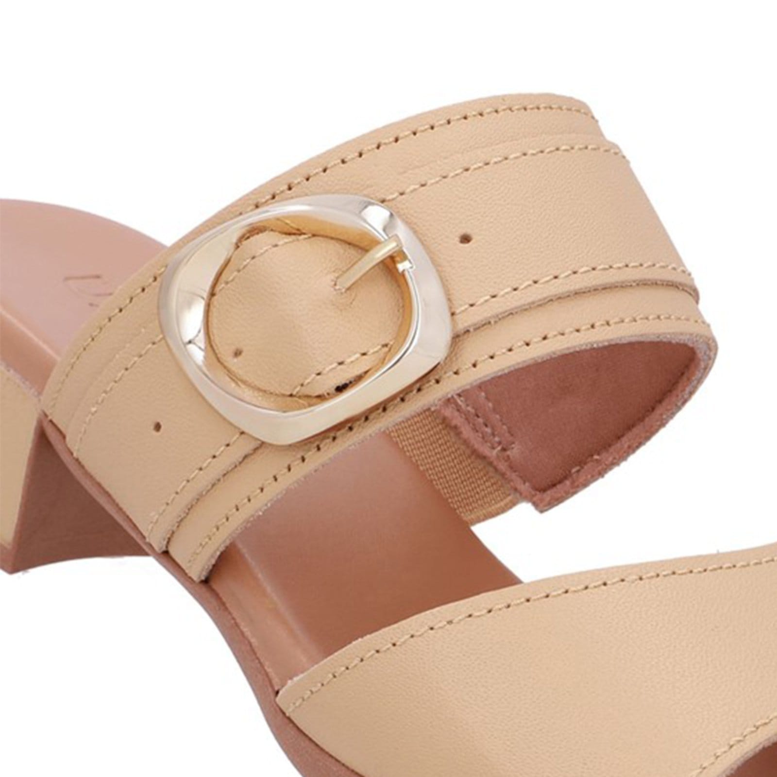 Vista 2 Tamanco Salto Bloco Couro Fivela Usaflex Creme - 003 Usaflex bege