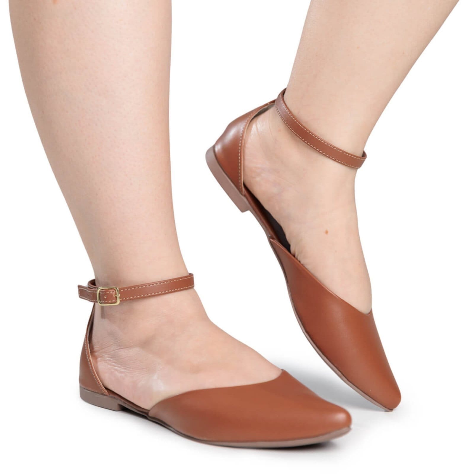 Vista 2 Sapatilha Salomé Feminina Bico Fino Casual Versátil Dia a Dia Confortável Via Angel 9201 VIA ANGEL caramelo