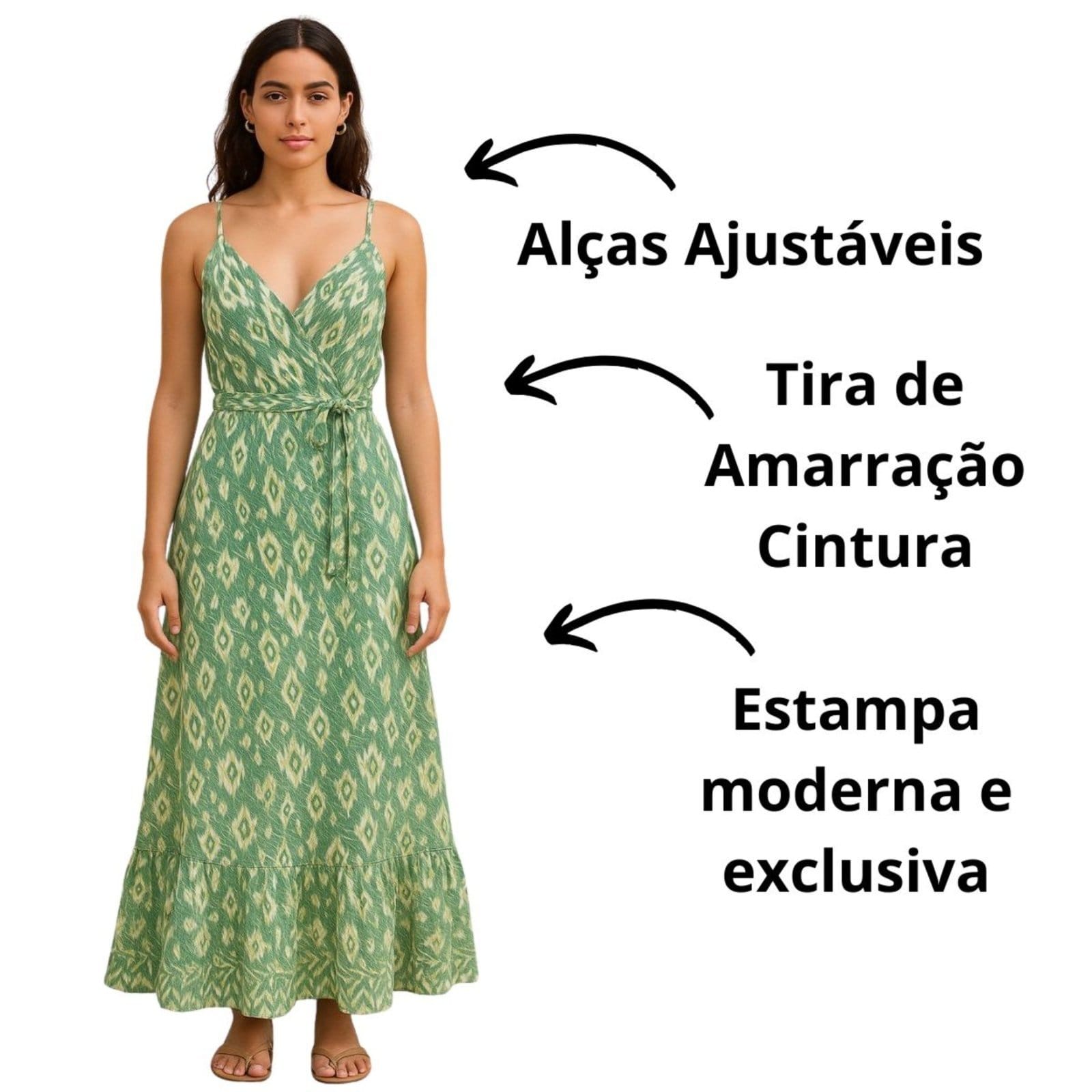 Vista 2 Vestido Indiano Vih Triny Estampado Leve e Fresco Vih Triny verde