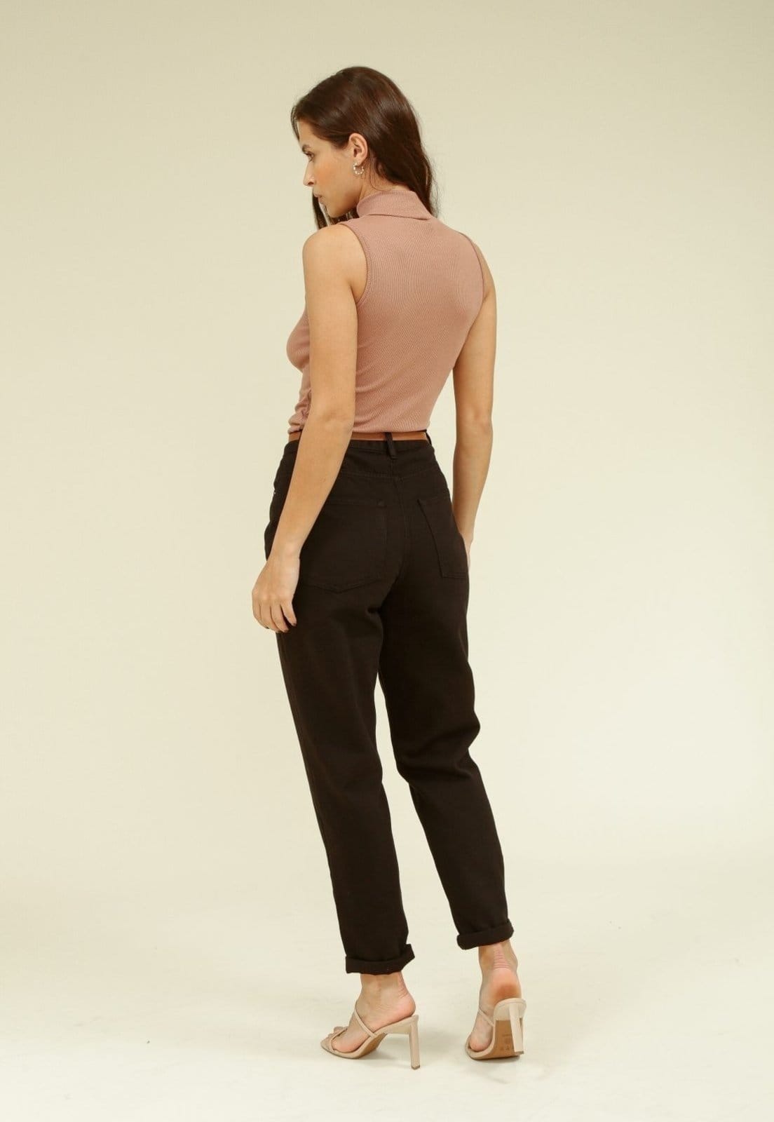 Vista 2 Calça Em Sarja Pop Me Mom Com Cinto Pop Me preto