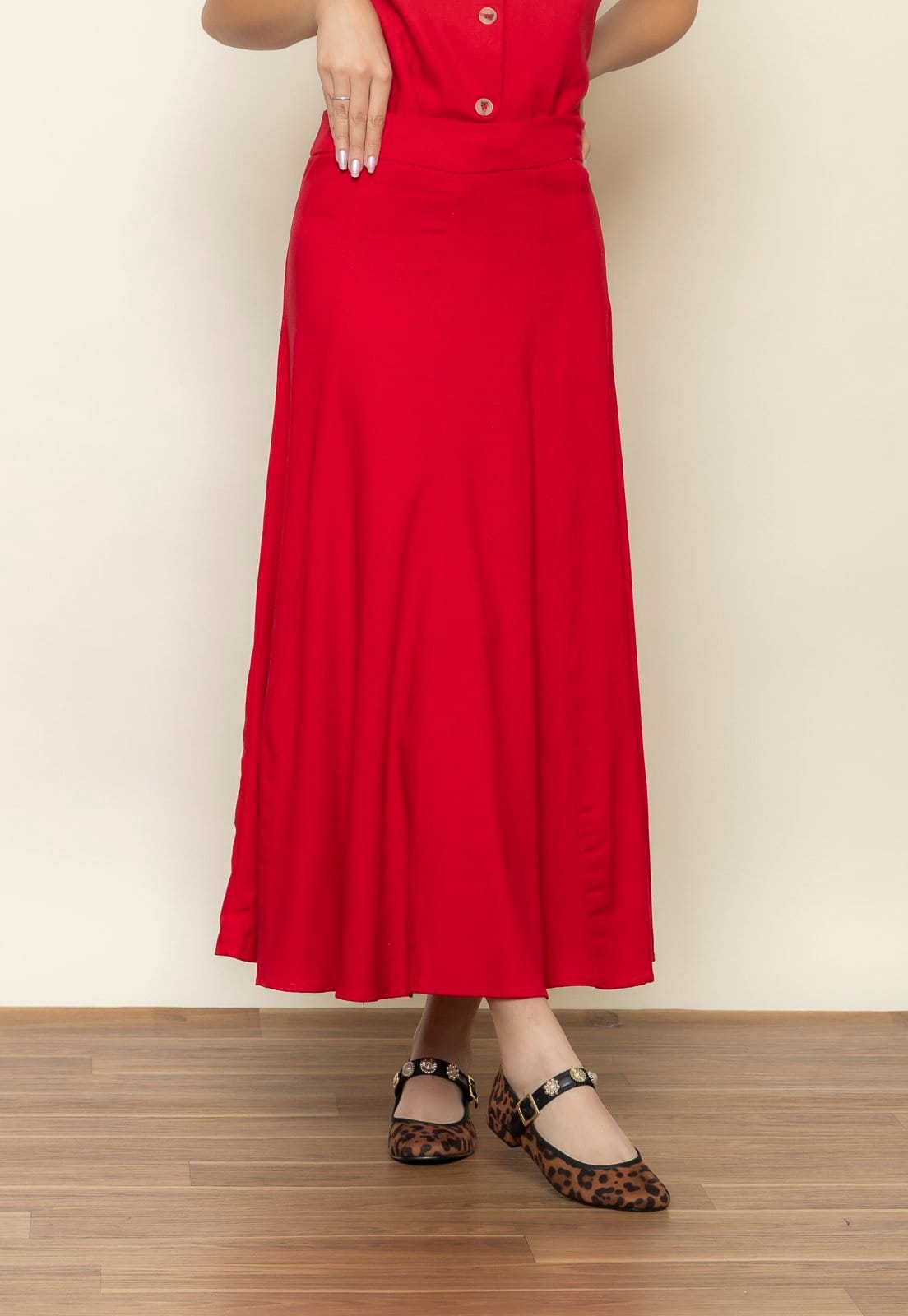 Vista principal Saia Aura Linho Elastano Aura vermelho