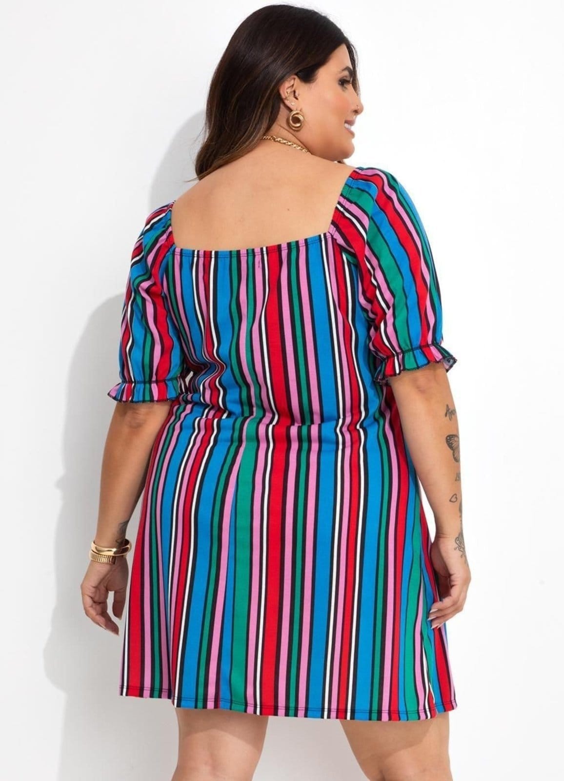 Vista 2 Vestido Em Malha Listrado Colorido Marguerite preto