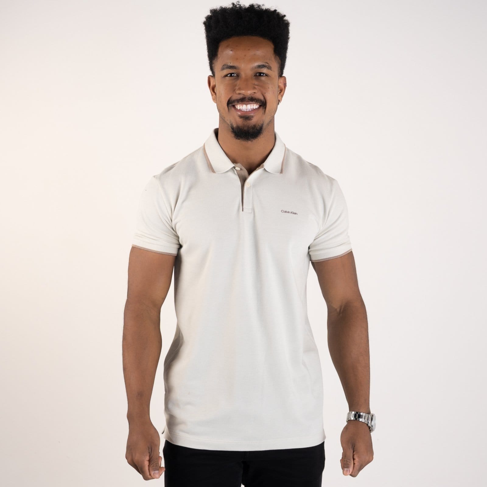 Camisa Polo Calvin Klein Regular Frisos Areia