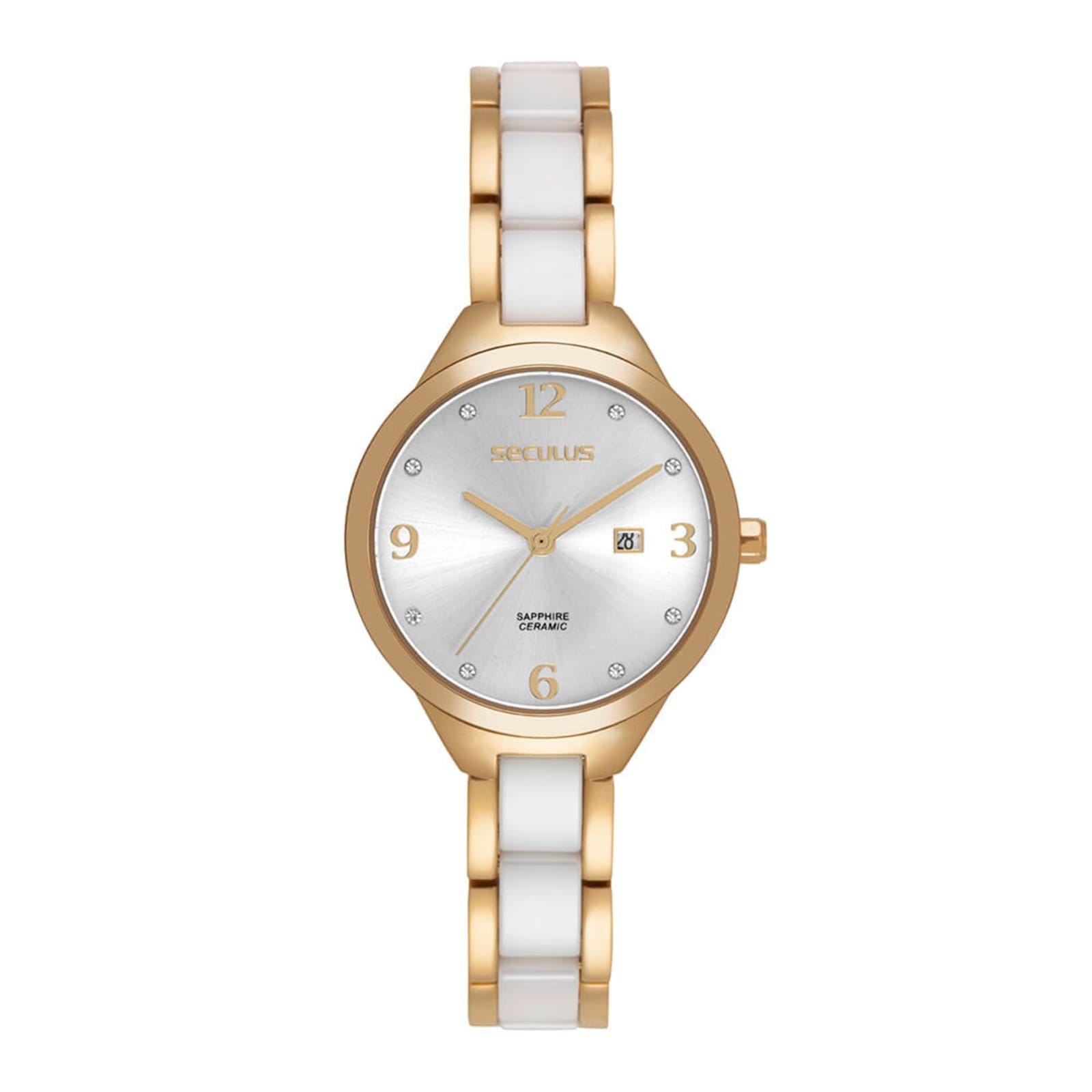 Relógio Feminino Aço bicolor Calendário Joalheria