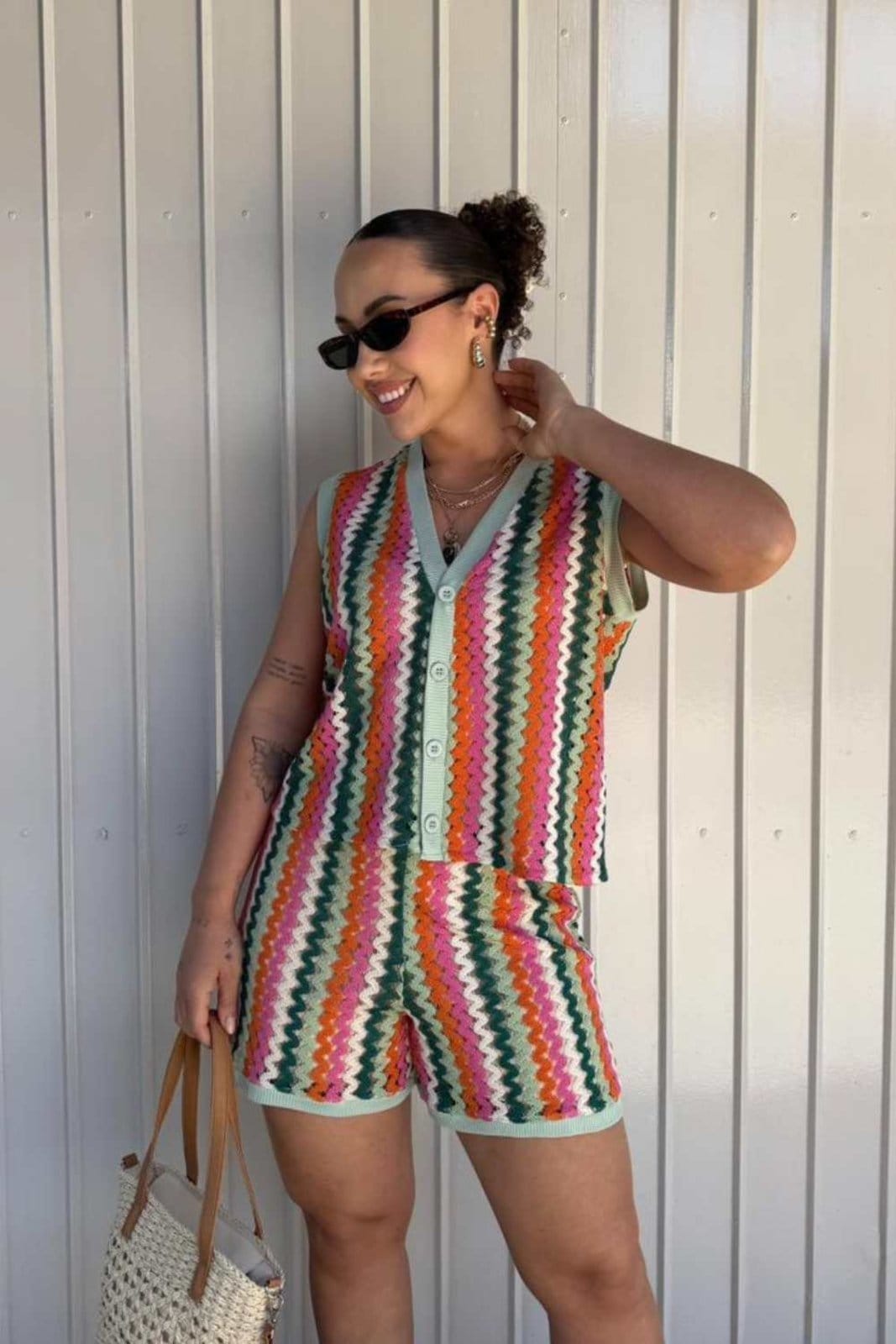 Vista principal Short Vanibele Tricot Listrado Vanibele estampado