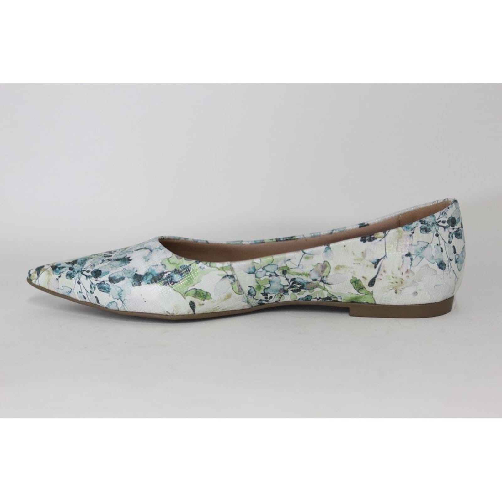 Vista 2 Sapatilha Feminina Bico Fino em Couro Salto Baixo Floral Spinelli verde
