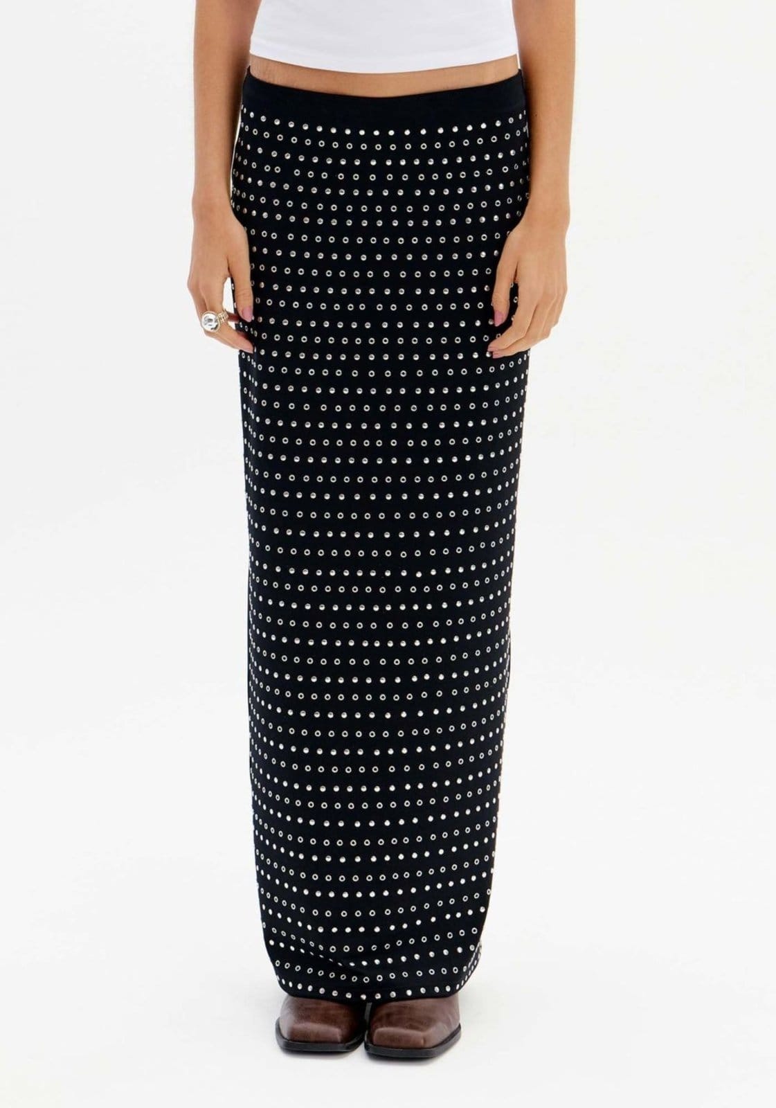 Vista 2 Saia Midi com Brilhos e Fenda My Favorite Things preto