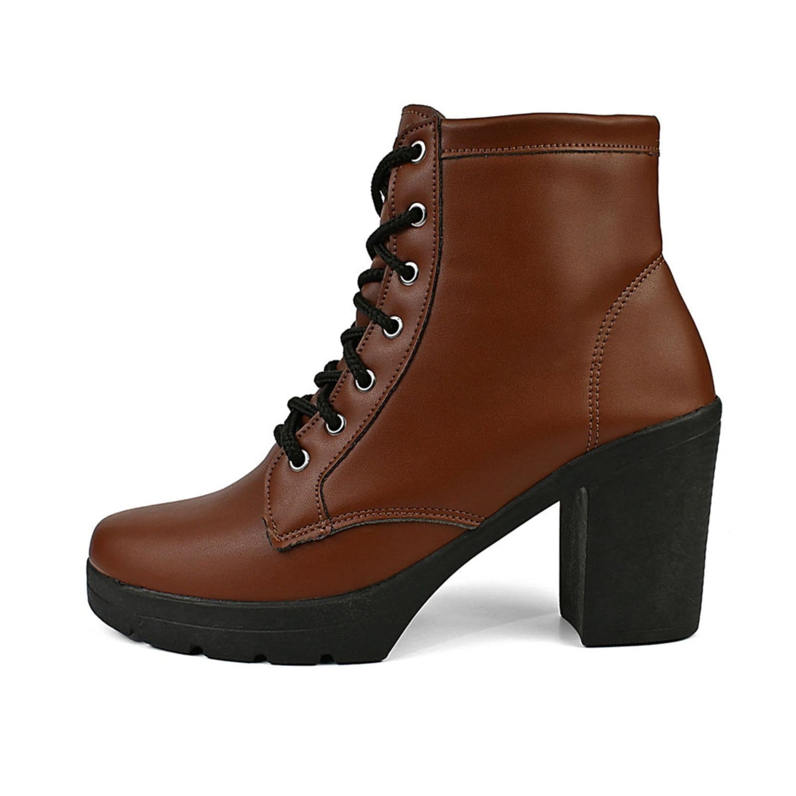 Vista 2 Bota Coturno Feminino Donatella Shoes Salto Alto Cano Médio Terra Donatella Shoes marrom