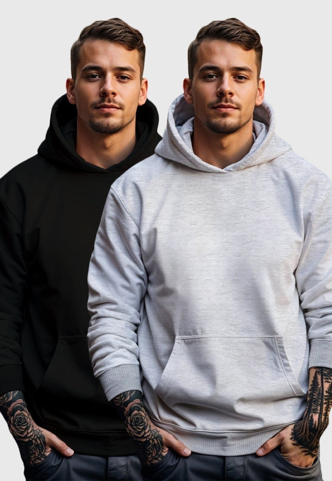 Vista 2 Kit 2 Moletom Canguru Masculino Fechado Flanelado Benellys Liso Cinza com Benellys preto