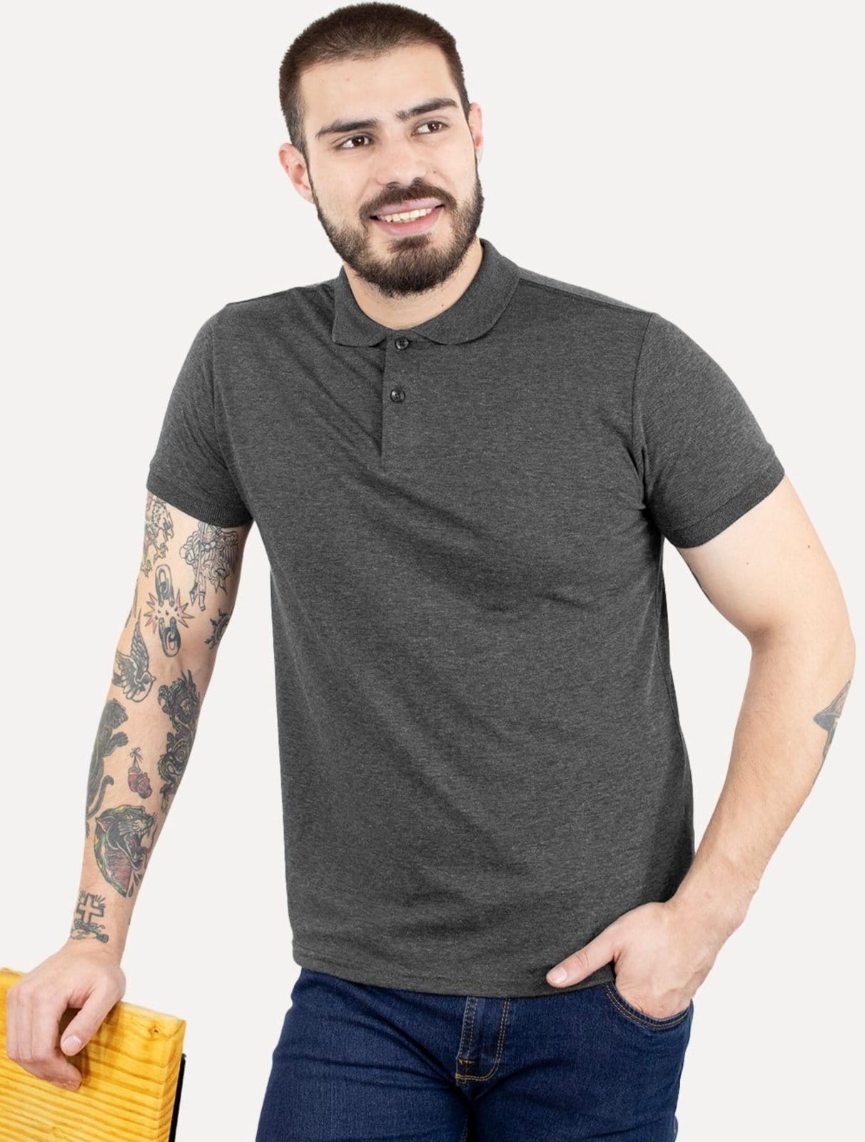 Vista principal Polo Dixen Masculina Piquet Gola Lisa Chumbo Mescla U.S. Polo Assn. grafite