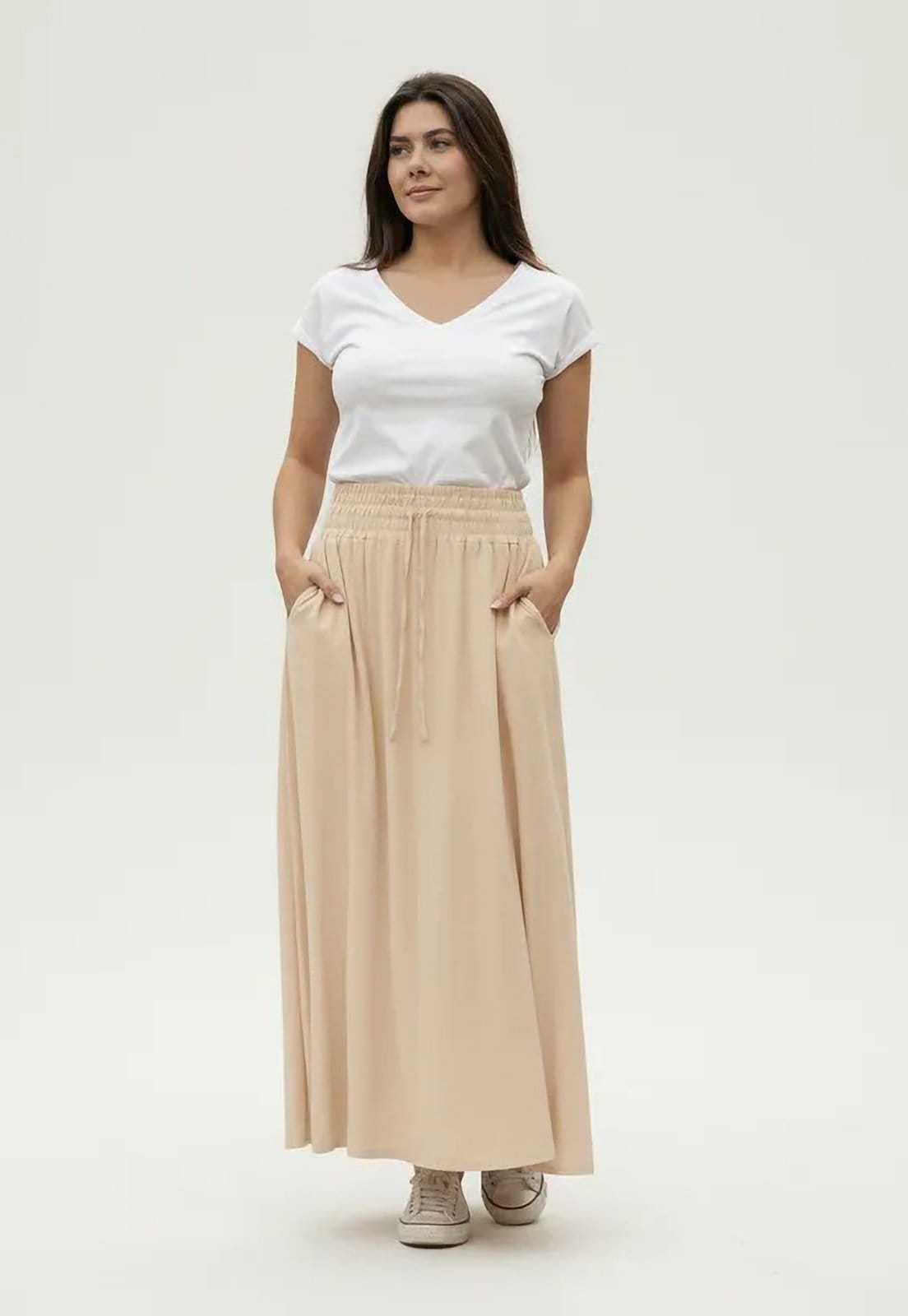 Vista 2 Saia Cabanafree Longa Viscose Brisa Nude Cabanafree bege nude