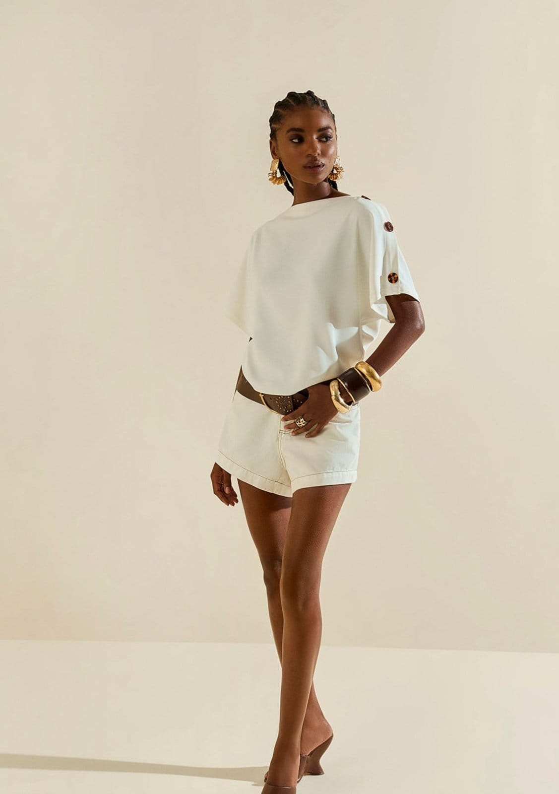 Shorts Morena Rosa Amplo Alta Off-white