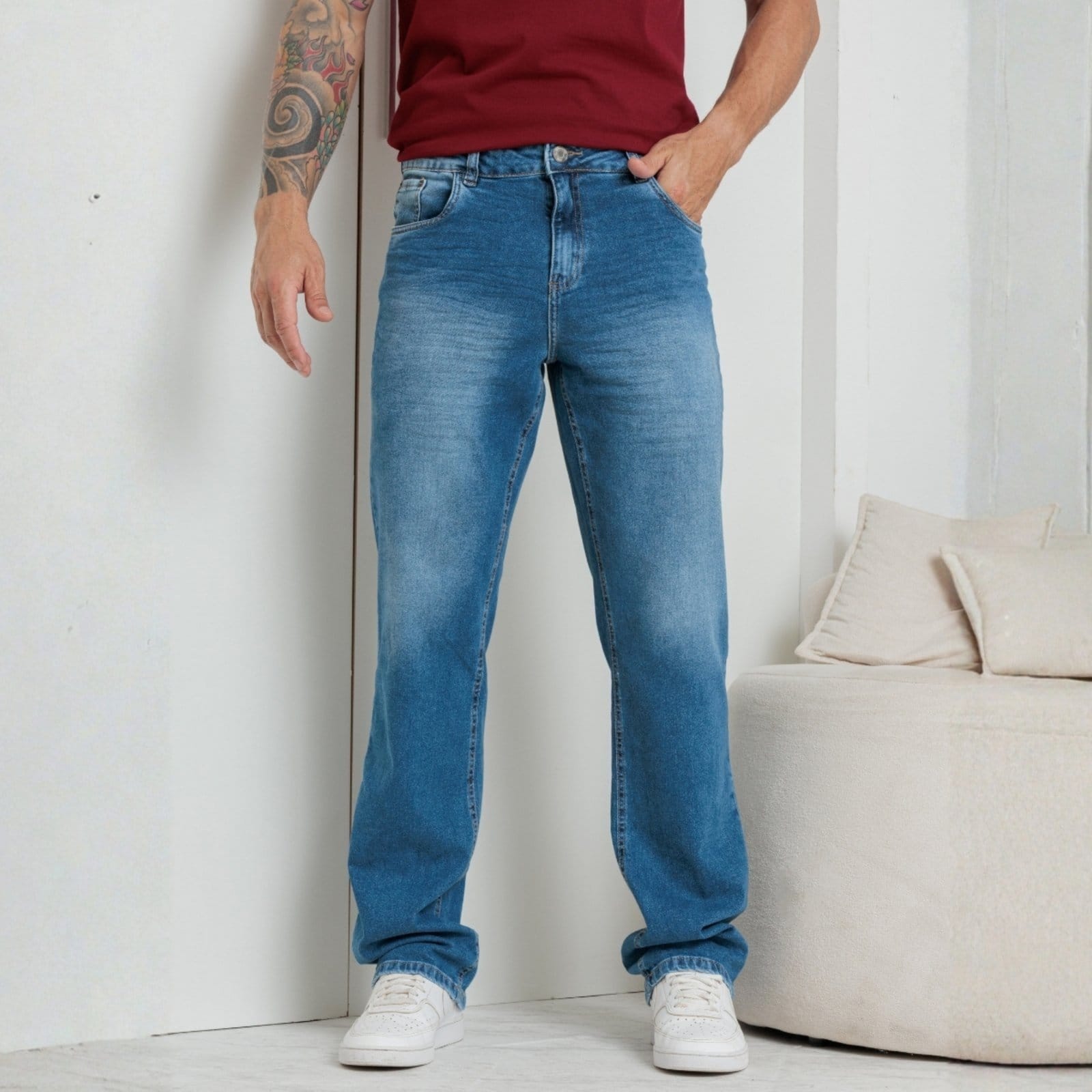 Vista principal Calça Jeans Baggy Barra Normal Masculina Revanche Barcelos Revanche unico