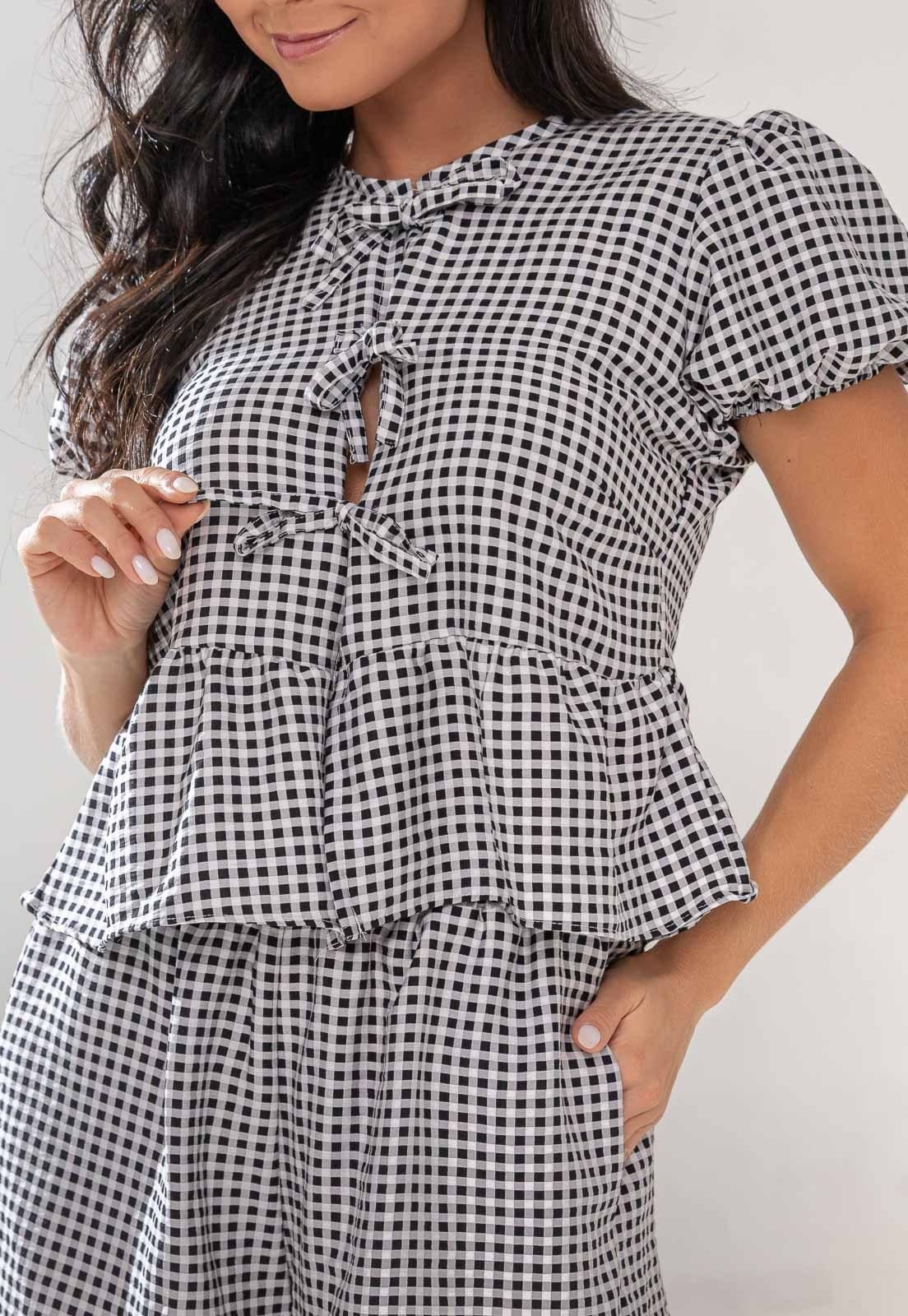 Vista 2 Blusa Aura Dora Xadrez Vichy Aura preto