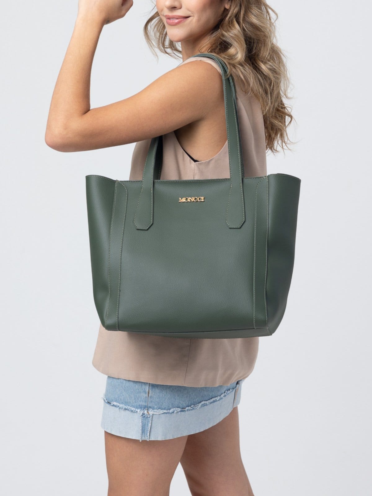 Vista principal Bolsa de Ombro Grande Moncci Fechamento de zíper Militar MONCCI verde/verde militar verde