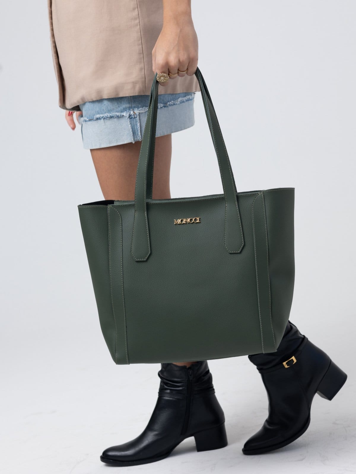 Vista 2 Bolsa de Ombro Grande Moncci Fechamento de zíper Militar MONCCI verde/verde militar verde