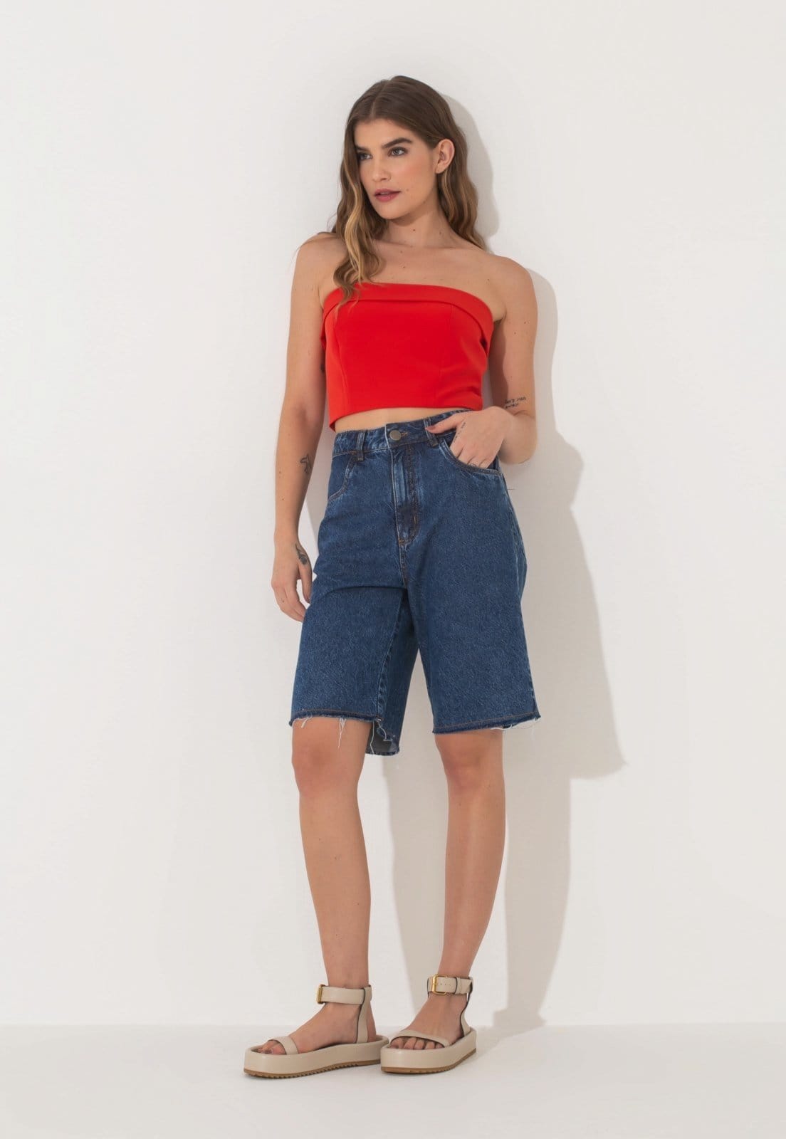 Bermuda Traymon Jeans Cintura Alta