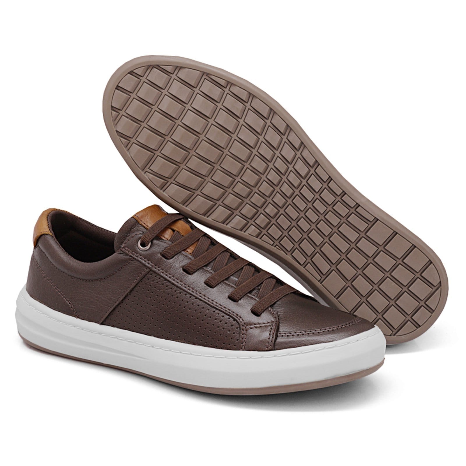 Vista 2 Tênis Sapatênis Casual De Couro Calce Fácil Cadarço Elástico Nine4 café/marrom