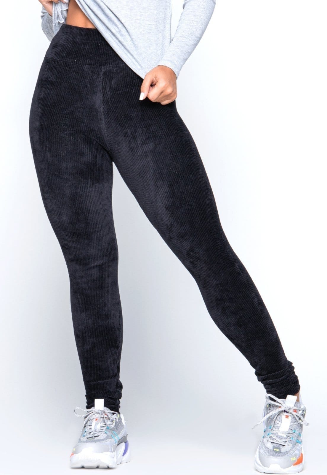 Vista principal Calça Bravaa Store Legging Feminina Veludo Cotelê Cintura Cos Alta Frio 133 BRAVAA STORE preto