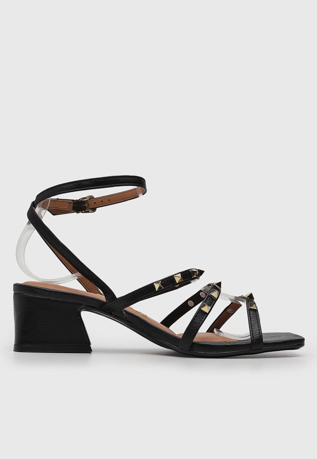 Vista 2 Sandália Feminina Vizzano Salto Baixo Detalhes Pirâmide Preta VIZZANO preto