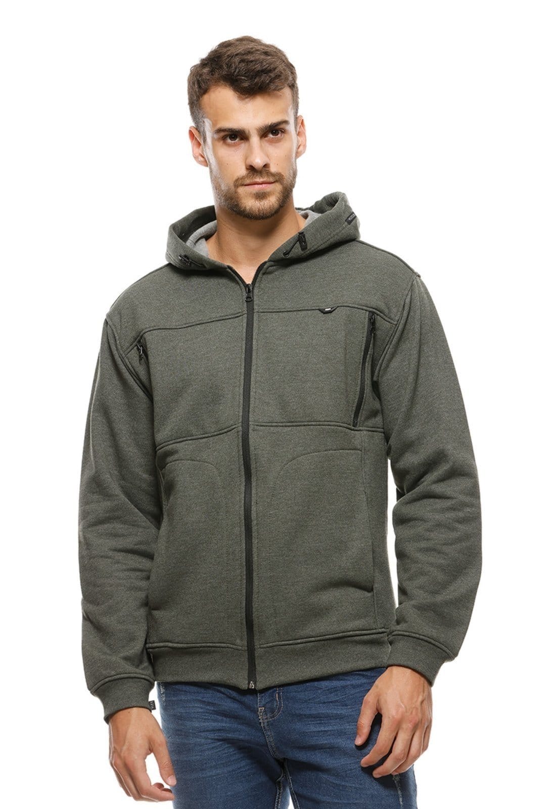 Vista principal Blusa Moletom Capuz Aberto Masculino VLCS VLCS VIOLAÇÕES verde militar