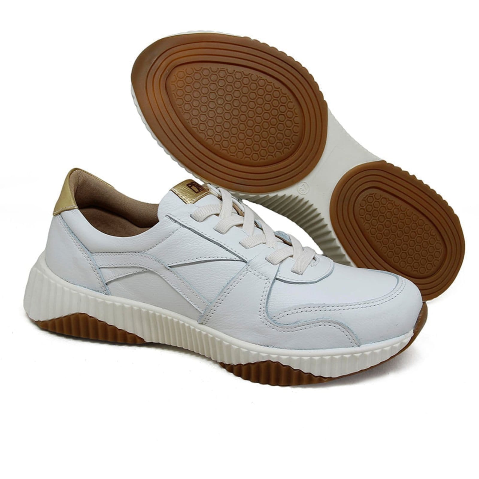 Vista 2 Tênis Sky Couro Roma Gelo Ouro - SKY001 Perlatto branco