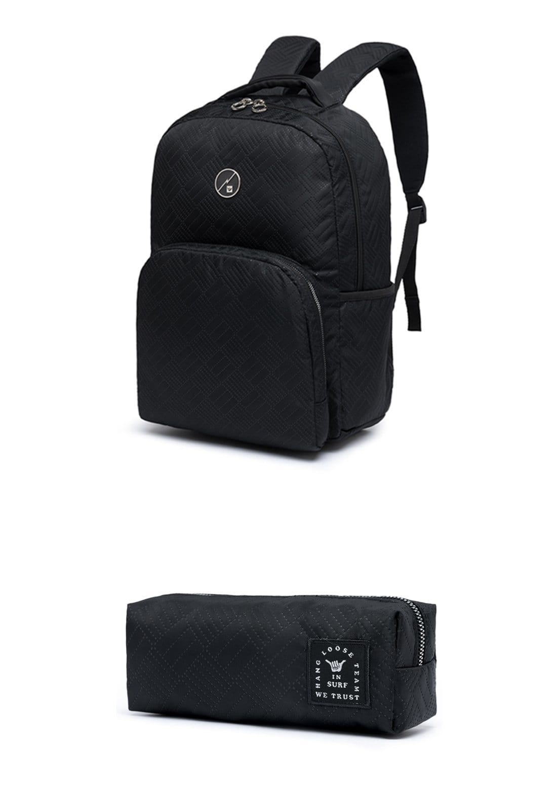 Vista 2 Mochila Hang Loose Masculina Escolar + Estojo Reforçada Espaçosa Notebook Hang Loose preto